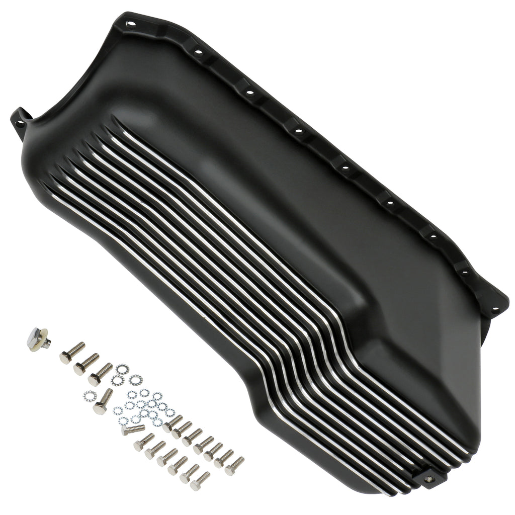 Sb-Chevy-305-350-(86-00)-Finned-Aluminum-Engine-Oil-Pan--Black-Finish