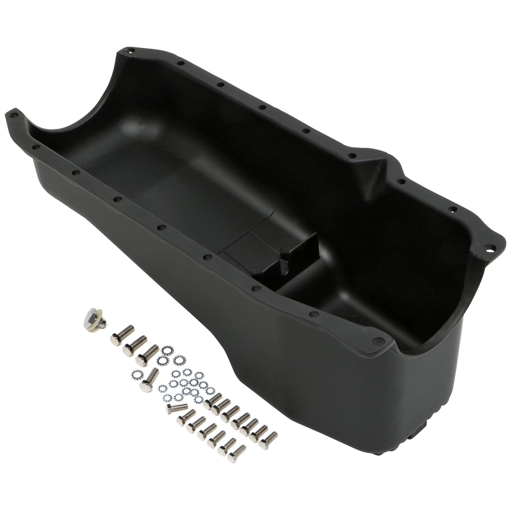 Sb-Chevy-305-350-(86-00)-Finned-Aluminum-Engine-Oil-Pan--Black-Finish