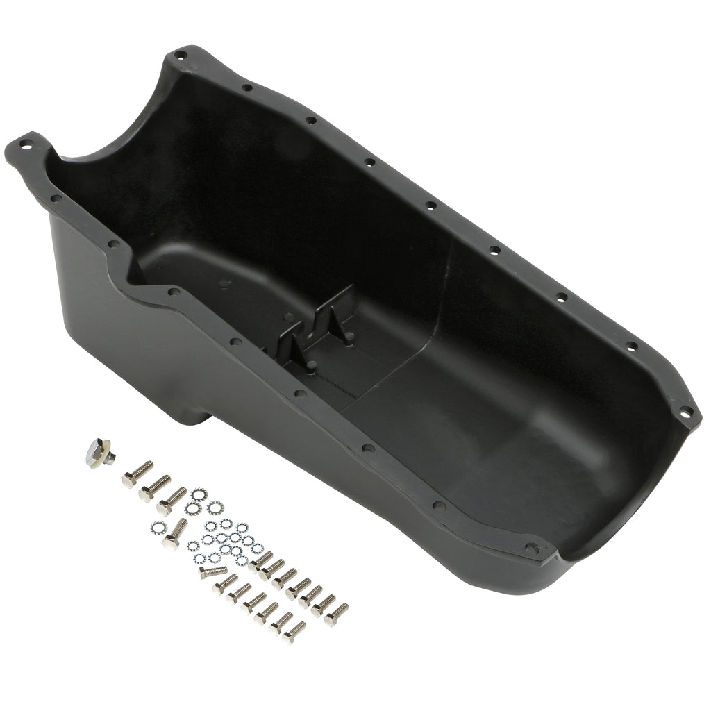 Sb-Chevy-305-350-(86-00)-Finned-Aluminum-Engine-Oil-Pan--Black-Finish