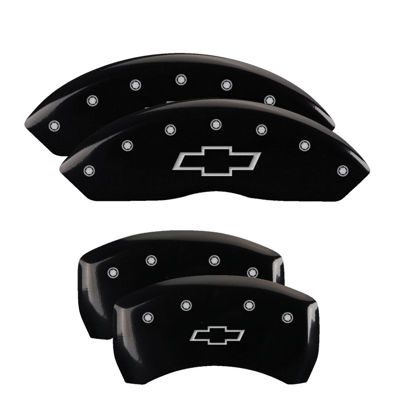 Set-Of-4-Caliper-Covers-Engraved-Front-And-Rear-Bowtie-Black-Powder-Coat-Fini