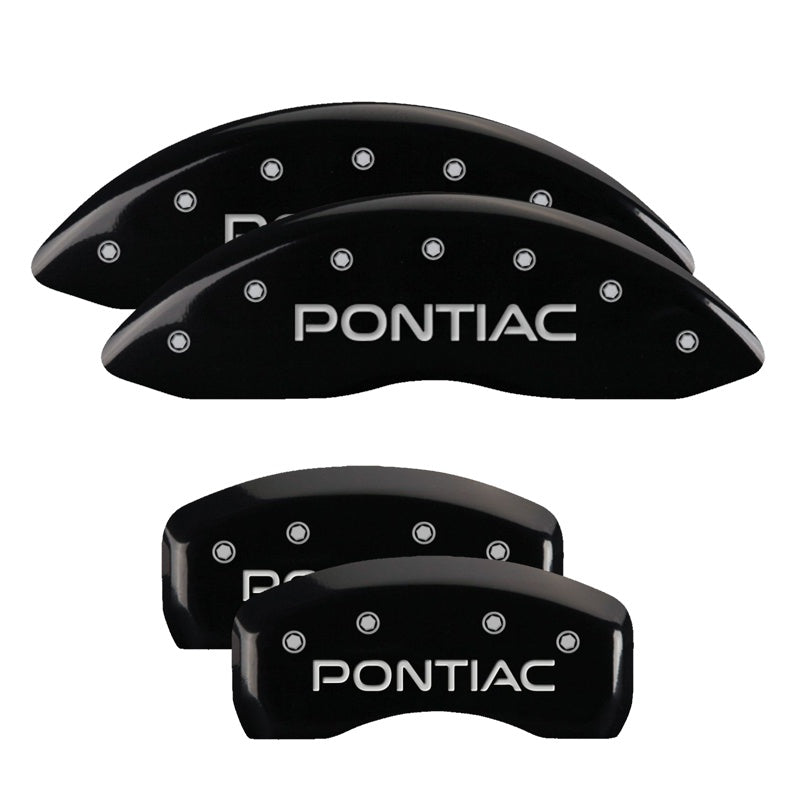 Set-Of-4-Caliper-Covers-Engraved-Front-And-Rear-Pontiac-Black-Powder-Coat-Fin