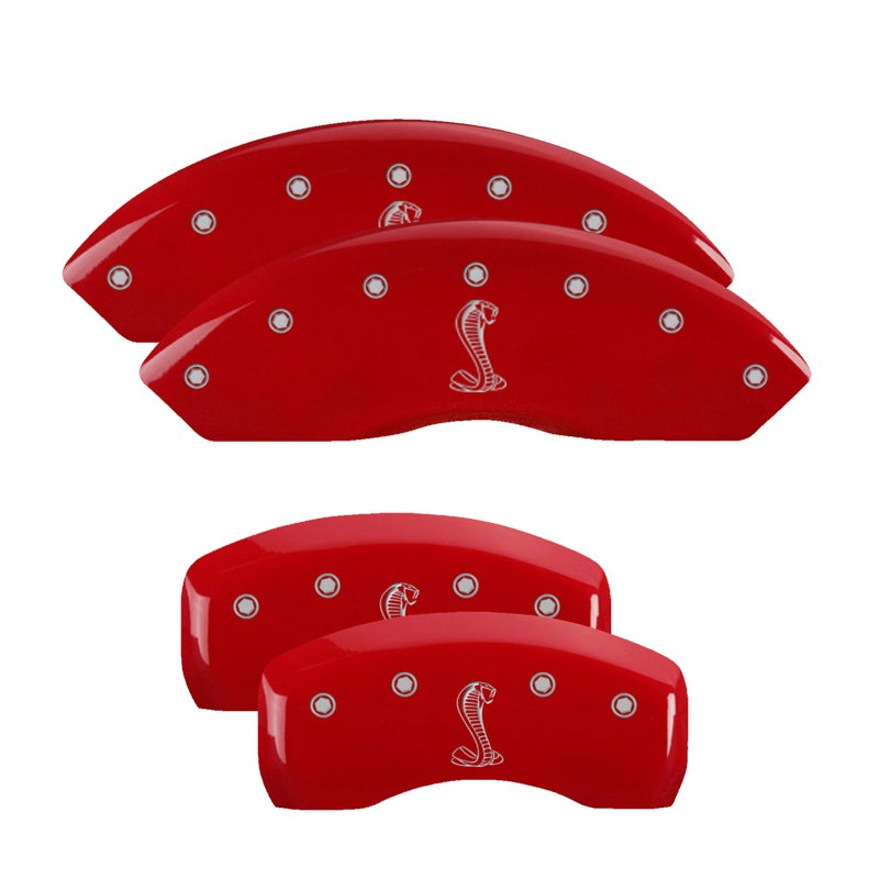 Set-Of-4-Caliper-Covers-Engraved-Front-And-Rear-Tiffany-Snake-Red-Powder-Coat