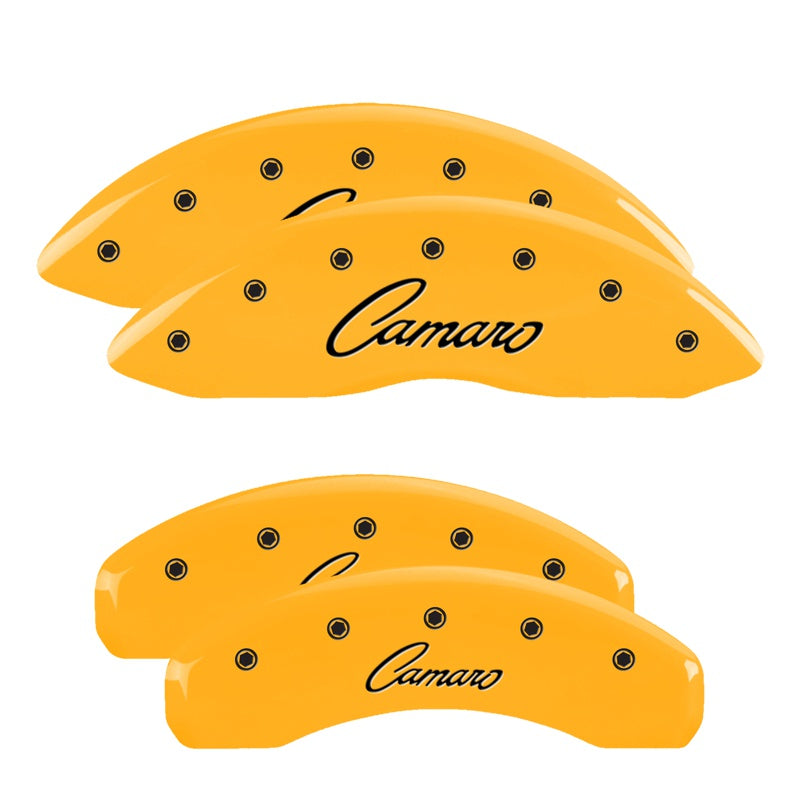 Set-Of-4-Yellow-Finish,-Black-Camaro-(Cursive)