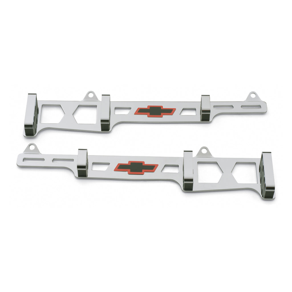 Spark-Plug-Wire-Loom-Set;-Linear-Style;-With-Bowtie-Logo;-Fits-Bb-Chevy;-Chrome