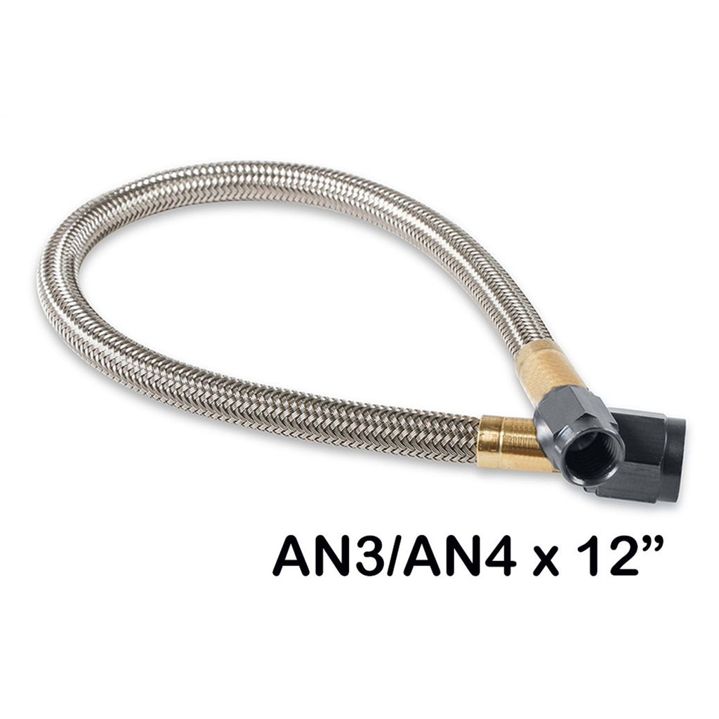 Stainless-Steel-Braided-Hose-With-Black-Fittings--4An-To--3An,-1-Foot-Length