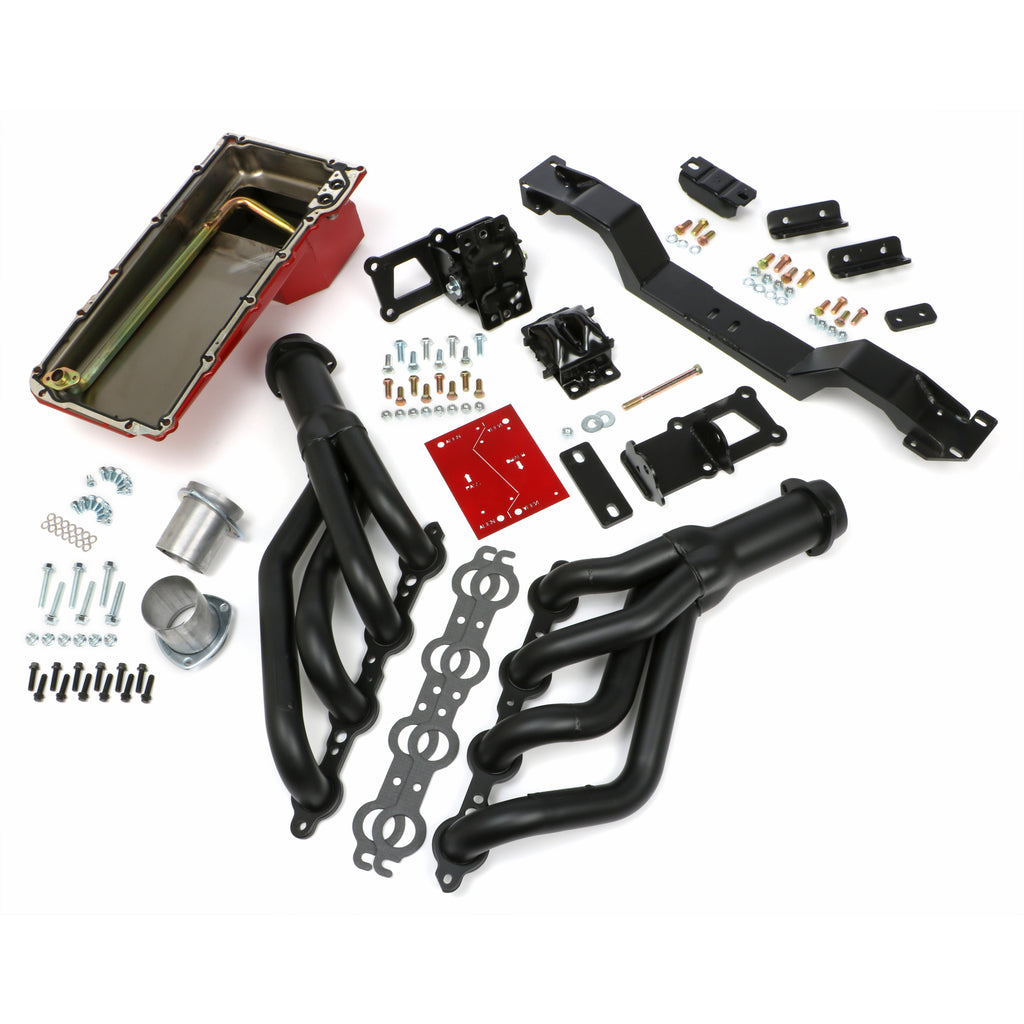 Swap-In-A-Box-Kitls-Engine-Into-7074-Fbody-Manual-Trans-WBlack-Maxx-Headers195964-Pontiac-Engin