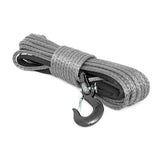 Rough Country RS117 Synthetic Rope 85 Feet Rated Up to 16,000 Lbs 3/8 Inch Includes Clevis Hook and Protective Sleeve Grey