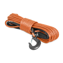 Load image into Gallery viewer, Synthetic-Rope-85-Feet-Rated-Up-To-16,000-Lbs-38-Inch-Includes-Clevis-Hook-And-Protective-Sleeve-Orange-Rough-Country