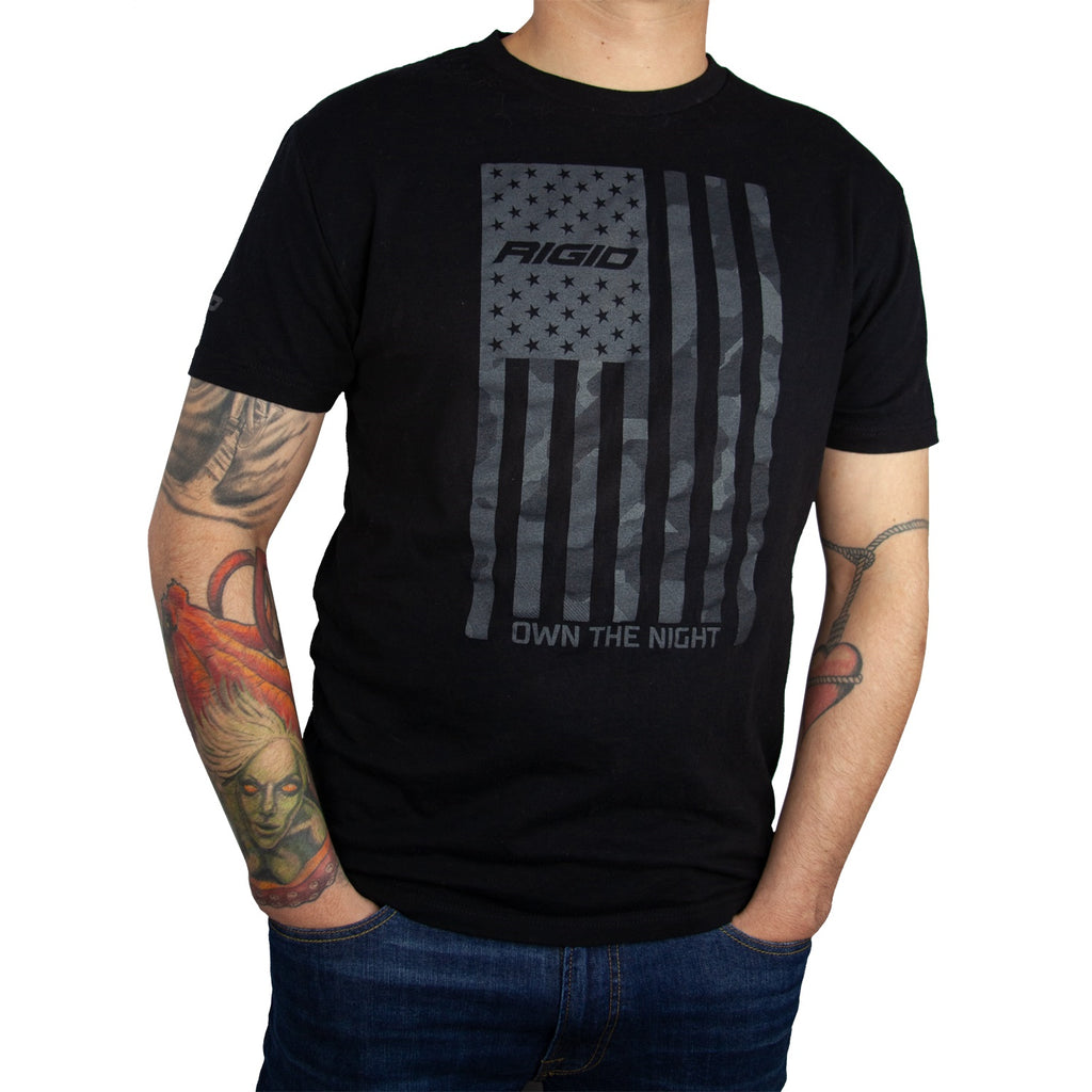 T-Shirt,-Us-Flag,-Black,-Large