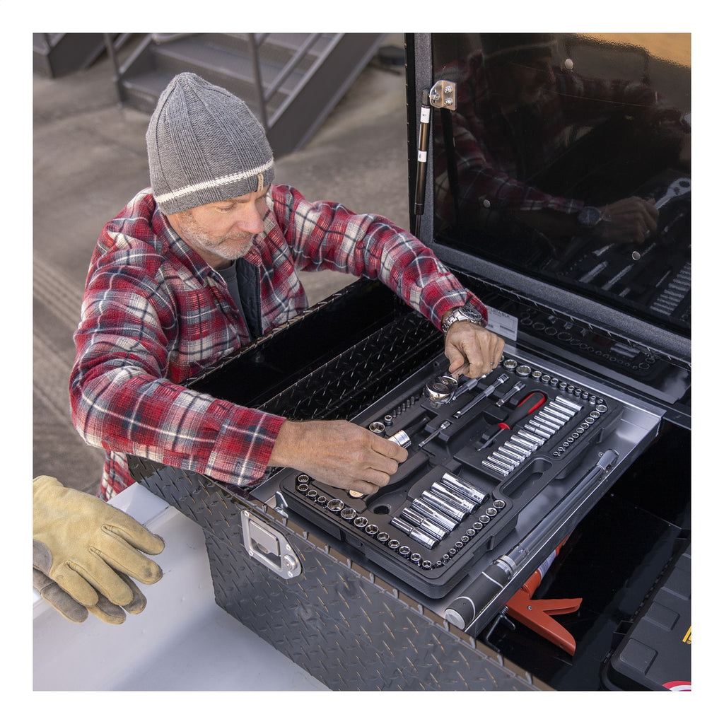 UWS TBS-69-LBTA-BLK Chevrolet; Dodge; Ford; GMC... Truck Tool Box for Select Chevrolet Silverado 1500, Chevrolet Silverado Classic, Chevrolet Silverado LD, Chevrolet Silverado 2500, Chevrolet Silverado HD, Chevrolet Silverado HD Classic, Chevrolet