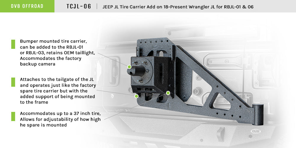 DV8 Offroad TCJL-06 Tire Carrier Add-On for Select Jeep Wrangler