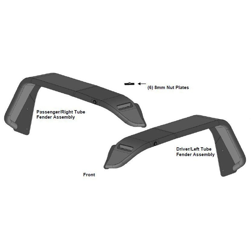 Black Horse Off Road TIFR20G Full Set Tubular Fender Flares & Inner Fender Flares Liners - Front & Rear for Select Jeep Gladiator