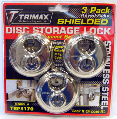 Trimax TRP3170 TRIMAX Stainless Steel 70mm Round Padlock with 10mm Shackle 3-Pack Keyed Al