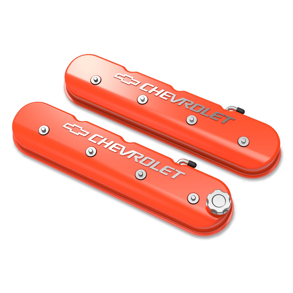 Tall-Ls-Valve-Cover-With-BowtieChevrolet-Logo---Factory-Orange-Machined-Finish