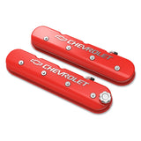 Holley 241-404 Tall LS Valve Cover with Bowtie/Chevrolet Logo - Gloss Red Machined Finish