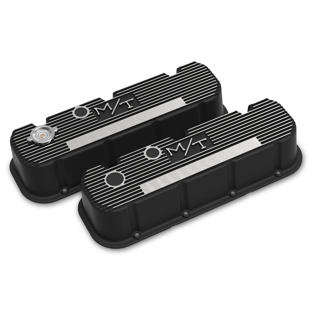 Tall-MT-Valve-Covers-For-Big-Block-Chevy-Engines---Satin-Black-Finish-With-Machined-FinsLogo