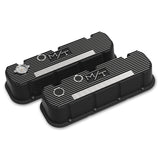 Holley 241-152 Tall M/T Valve Covers for Big Block Chevy Engines - Satin Black Finish with Machined Fins/Logo