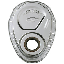 Load image into Gallery viewer, Timing-Chain-Cover;-Chrome;-Steel;-With-Chevy-And-Bowtie-Logo;-Sb-Chevy-69-91
