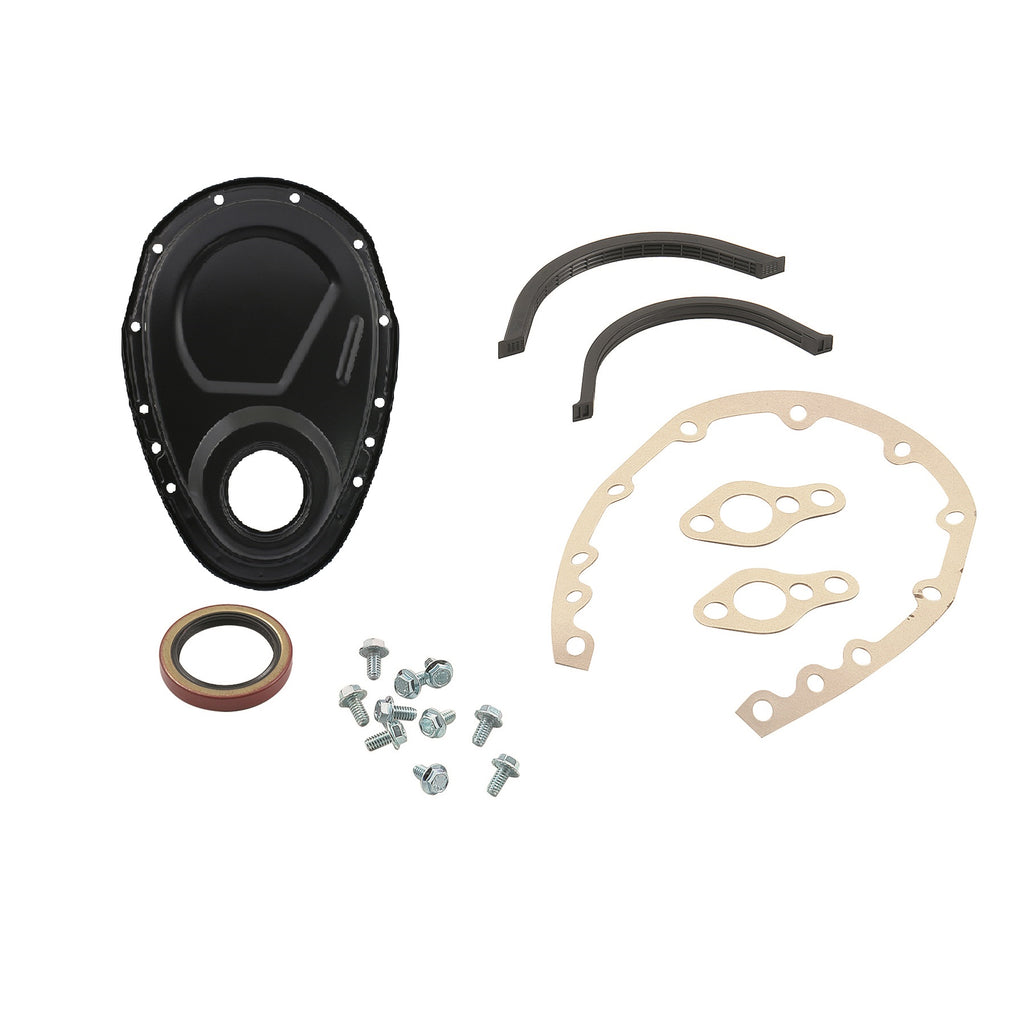 Timing-Cover-Kit---Flat-Black---Small-Block-Chevy