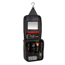 Load image into Gallery viewer, Toiletries-Bag-Charcoal-Finish-W-Red-Highlights-Pvc-Outer-Shell-Mesh-Pockets-Mirror