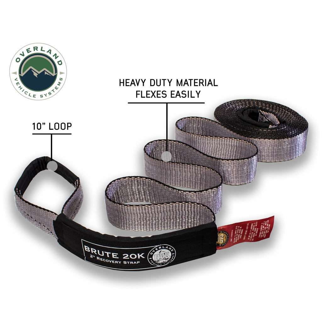Tow-Strap-20,000-Lb-2-Inch-X-30-Foot-Gray-With-Black-Ends--Storage-Bag-Overland-Vehicle-Systems