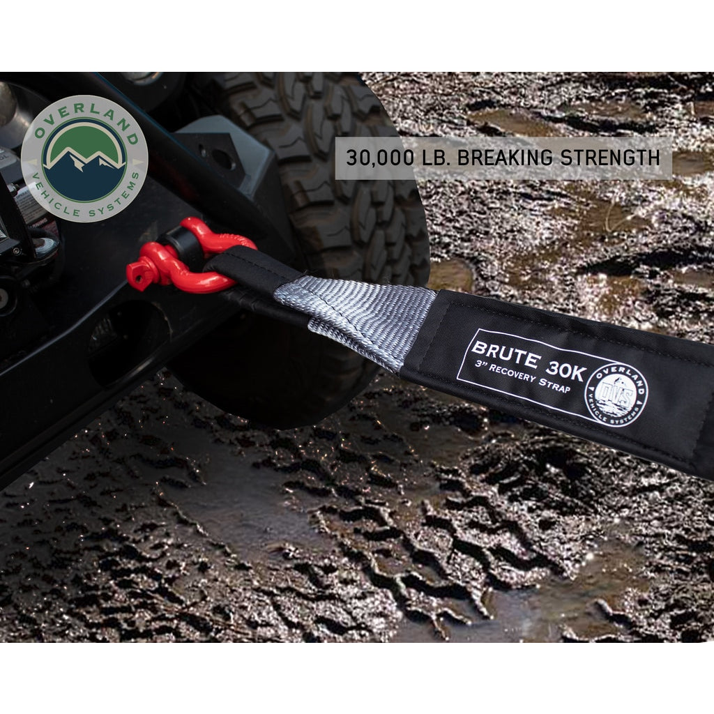 Tow-Strap-30,000-Lb-3-Inch-X-30-Foot-Gray-With-Black-Ends--Storage-Bag-Overland-Vehicle-Systems