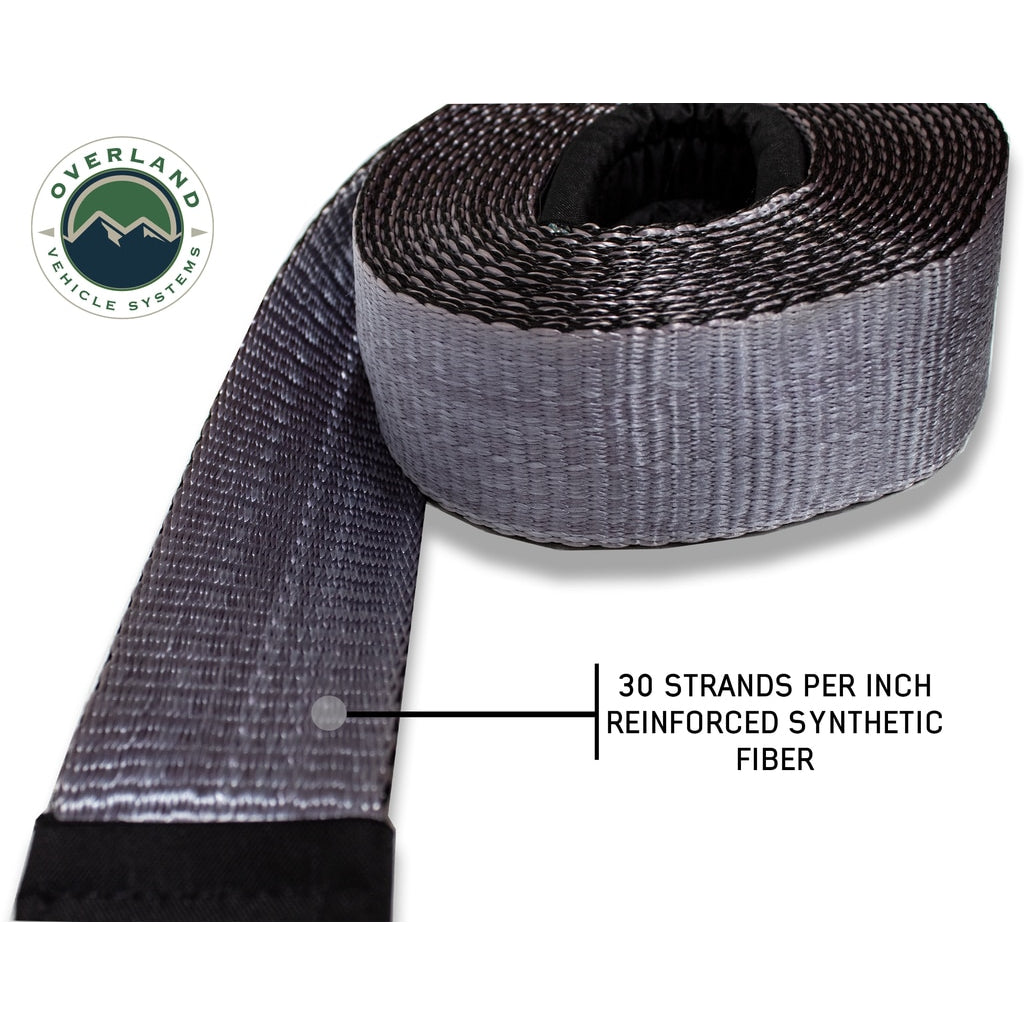Tow-Strap-30,000-Lb-3-Inch-X-30-Foot-Gray-With-Black-Ends--Storage-Bag-Overland-Vehicle-Systems