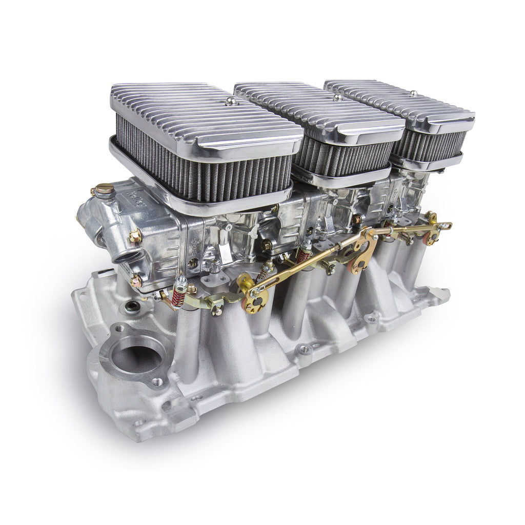 Tri-Power-3X2-Sbc-Intake-And-Shiny-Carbs-Kit