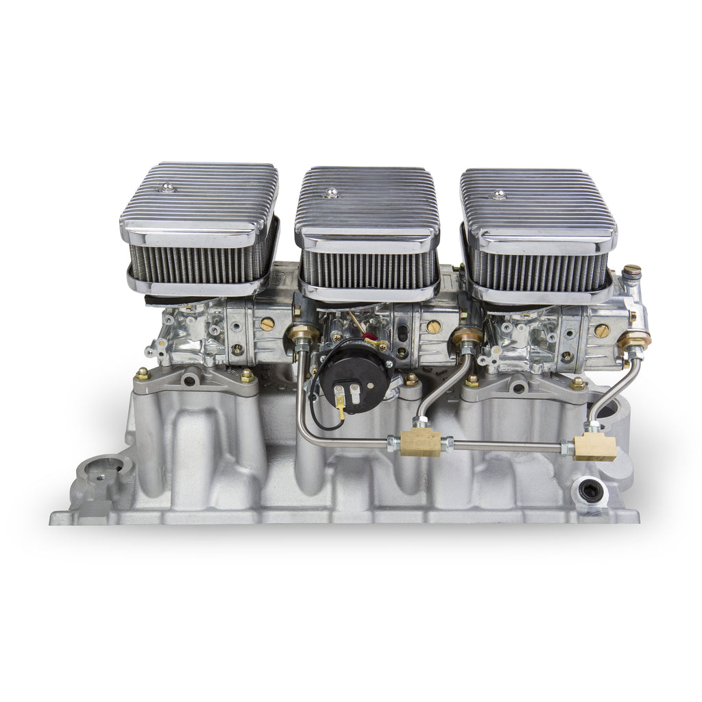 Tri-Power-3X2-Sbc-Intake-And-Shiny-Carbs-Kit