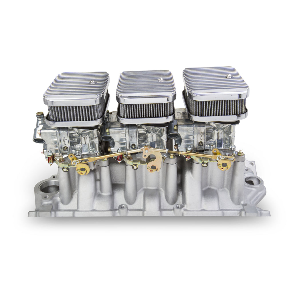 Tri-Power-3X2-Sbc-Intake-And-Shiny-Carbs-Kit