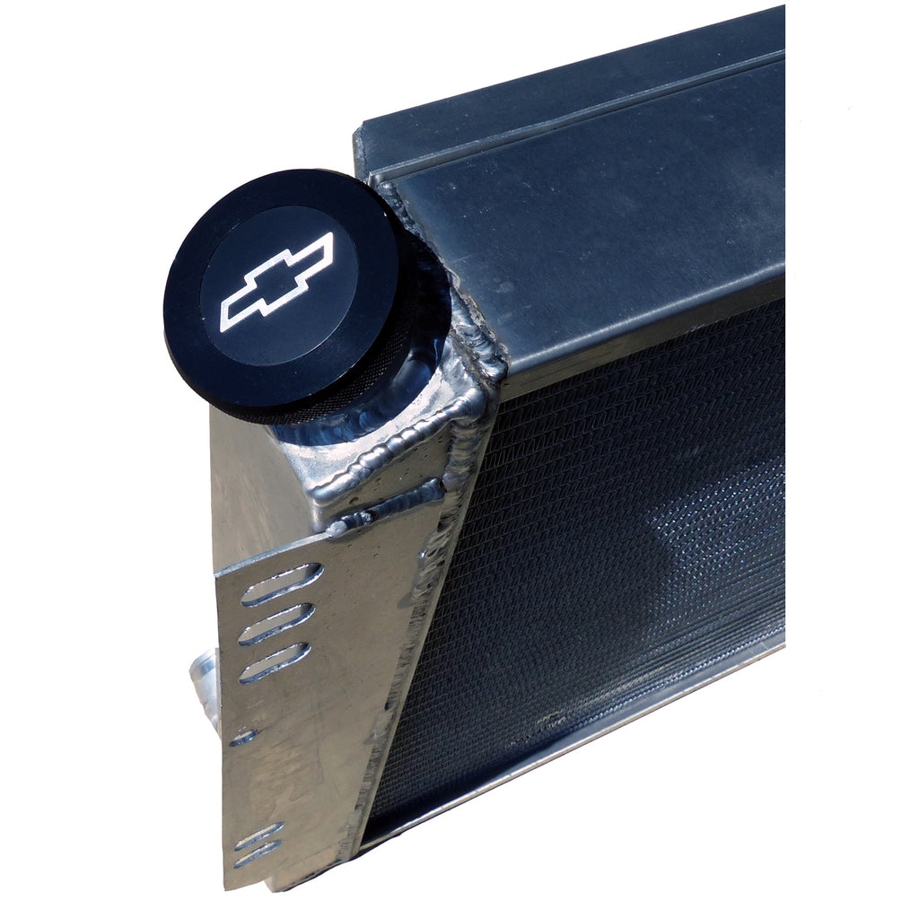 Twist-On-Radiator-Cap;-Chevrolet-Bowtie-Emblem;-Black-Anodized-Billet-Aluminum