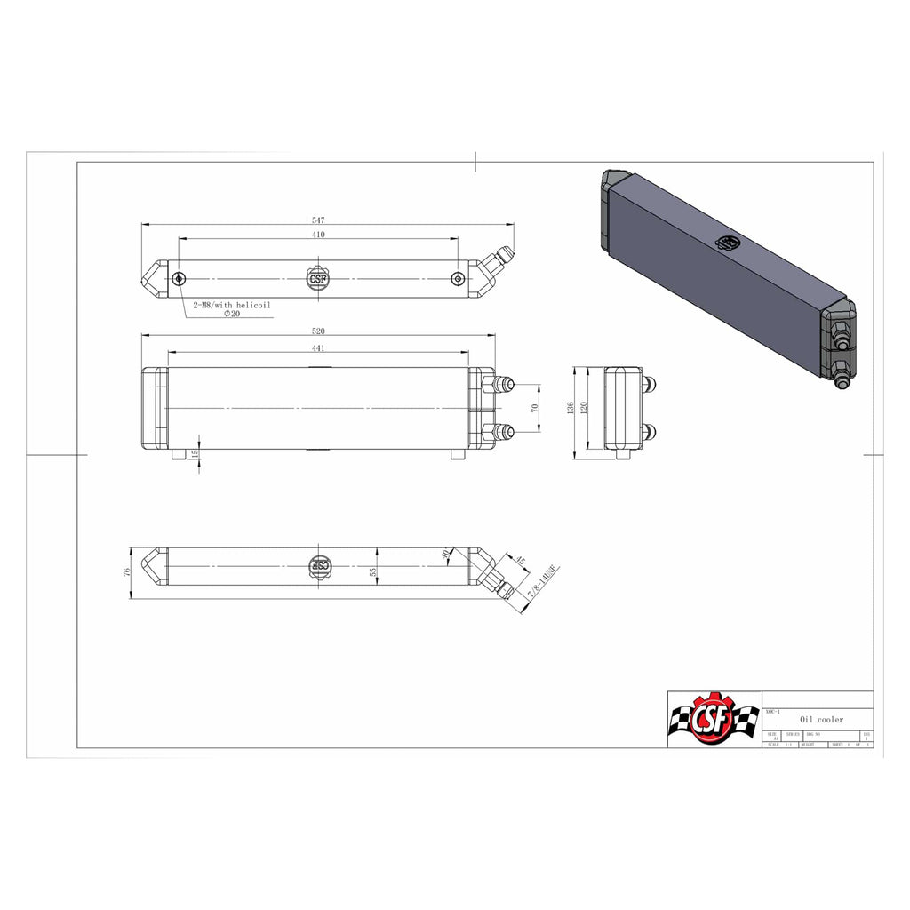 Universal-Dual-Pass-InternalExternal-Oil-Cooler---22.0In-L-X-5.0In-H-X-2.25In-W