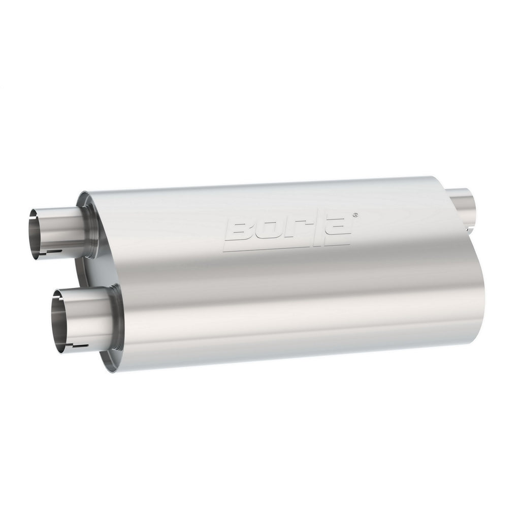 Universal-Pro-Xs-Muffler-Oval-3In-Inlet-2.5In-Dual-Outlet-Transverse-Flow-Notched-Muffler