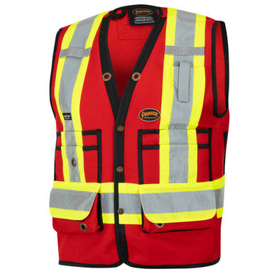 Pioneer _NOT_FOUND Hi-Vis 150D Poly Twill Surveyor's Safety Vest - Snap Closure - Red