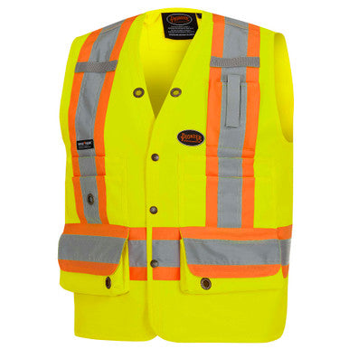 Pioneer _NOT_FOUND Hi-Vis 150D Poly Twill Surveyor's Safety Vest - Snap Closure - Hi-Vis Yellow/Green