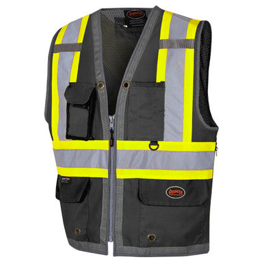Pioneer _NOT_FOUND Hi-Vis 300D Oxford Poly Mesh Surveyor's Safety Vest - Mesh Back- Zipper Closure - Black