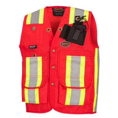 Pioneer _NOT_FOUND Hi-Vis 600D PU-Coated Oxford Poly Surveyor's Safety Vest - Snap Closure – Red