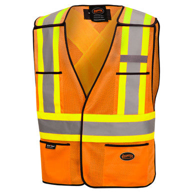 Pioneer V1020750-O/S Hi-Vis Poly Mesh Safety Vest - 5-pt Tear-Away - Hi-Vis Orange - O/S