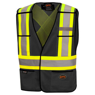 Pioneer V1020770-O/S Hi-Vis Poly Mesh Safety Vest - 5-pt Tear-Away -  Black - O/S
