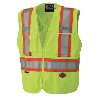 Pioneer _NOT_FOUND Hi-Vis Tricot Poly Safety Vest - Mesh-Back - 5-pt Tear-Away - Hi-Vis Yellow/Green