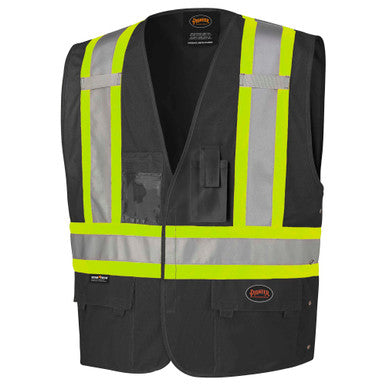 Pioneer V102157023XL Hi-Vis Tricot Poly Safety Vest - Adjustable - Hook & Loop Closure - Black - 2/3XL