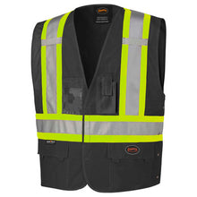 Load image into Gallery viewer, Pioneer V102157023XL Hi-Vis Tricot Poly Safety Vest - Adjustable - Hook &amp; Loop Closure - Black - 2/3XL