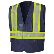 Load image into Gallery viewer, Pioneer V102158023XL Hi-Vis Tricot Poly Safety Vest - Adjustable - Hook &amp; Loop Closure - Navy - 2/3XL