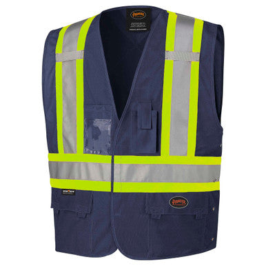 Pioneer V1021580-S/M Hi-Vis Tricot Poly Safety Vest - Adjustable - Hook & Loop Closure - Navy - S/M