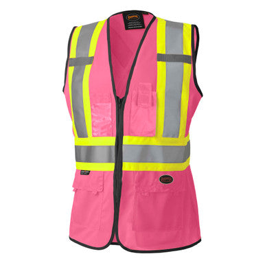 Pioneer _NOT_FOUND Women's Hi-Vis Tricot Poly Interlock Safety Vest - Zipper Closure - Pink