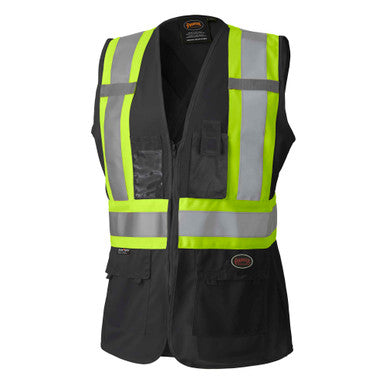 Pioneer _NOT_FOUND Women's Hi-Vis Tricot Poly Interlock Safety Vest - Zipper Closure - Black