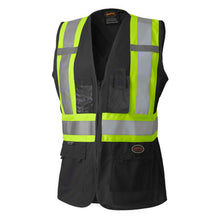 Load image into Gallery viewer, Pioneer _NOT_FOUND Women's Hi-Vis Tricot Poly Interlock Safety Vest - Zipper Closure - Black
