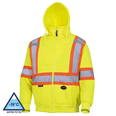Pioneer _NOT_FOUND Hi-Vis Polyester Fleece Safety Hoodie - Zipper Closure - Hi-Vis Yellow/Green