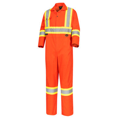 Pioneer V2020510-52 Hi-Vis Poly/Cotton Safety Coveralls - Zipper Closure - Orange - 52