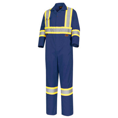 Pioneer V2020580-58 Hi-Vis Poly/Cotton Safety Coveralls - Zipper Closure - Navy - 58